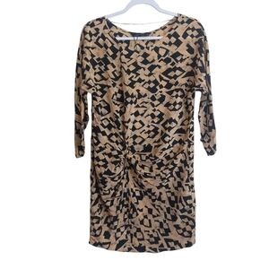 Zara Knotted Front 3/4 Sleeve Geo Print Silk Mini Dress- size M